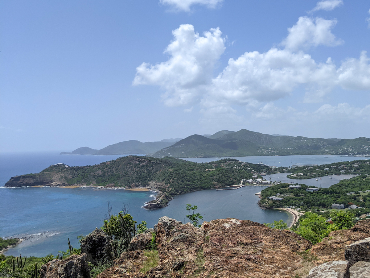 shirley heights lookout which shows the rolling hills of Antigua