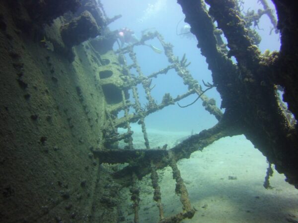 antilla shipwreck in aruba, seen on the bottom of the ocean